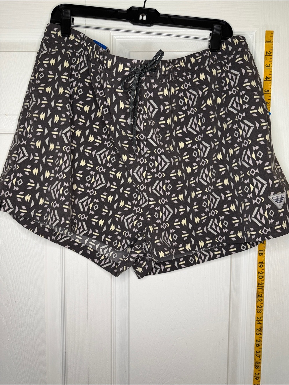 Women's Black Patterned Athletic Shorts with Cream Accents